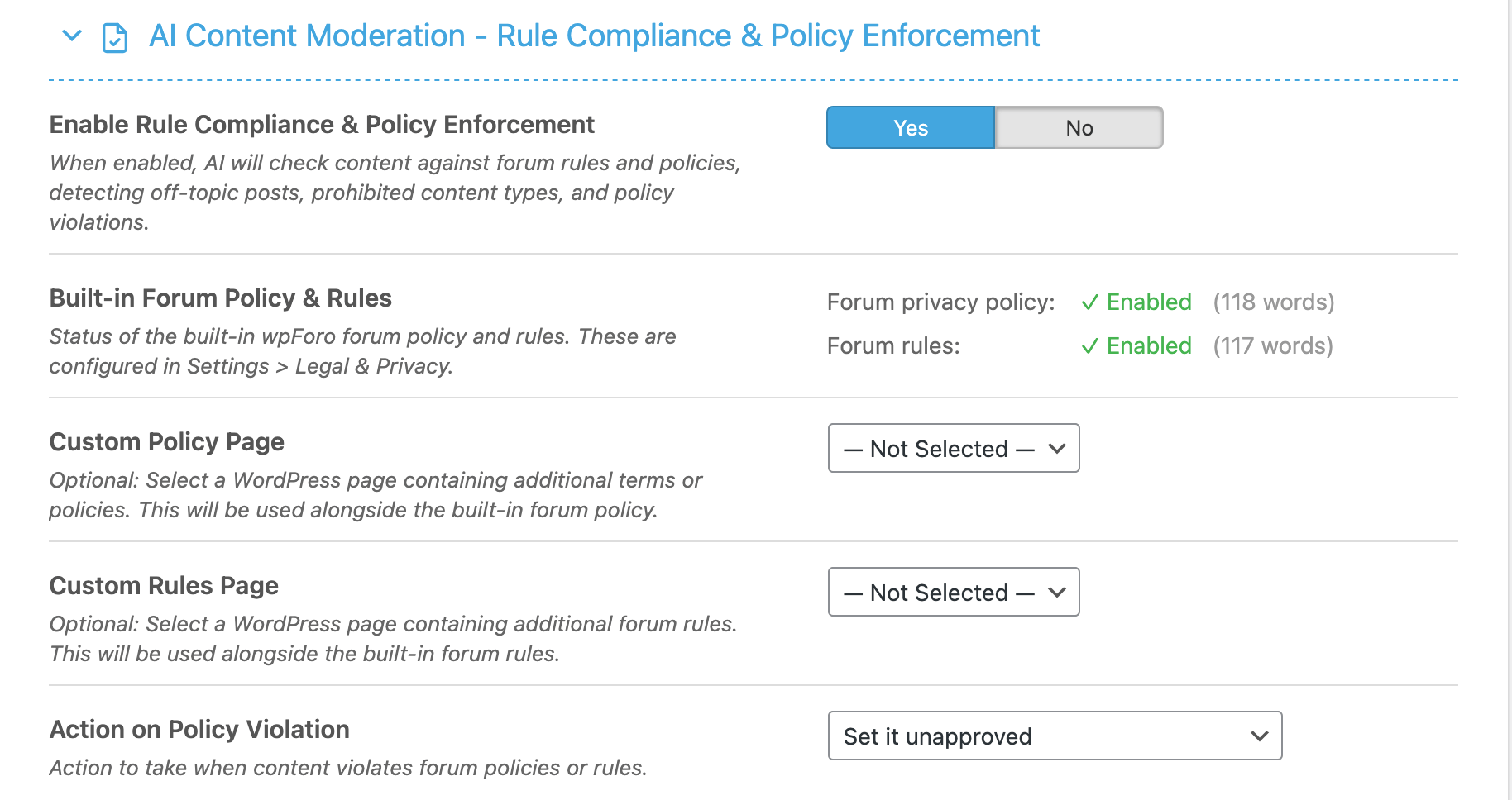 AI Rule Compliance Settings