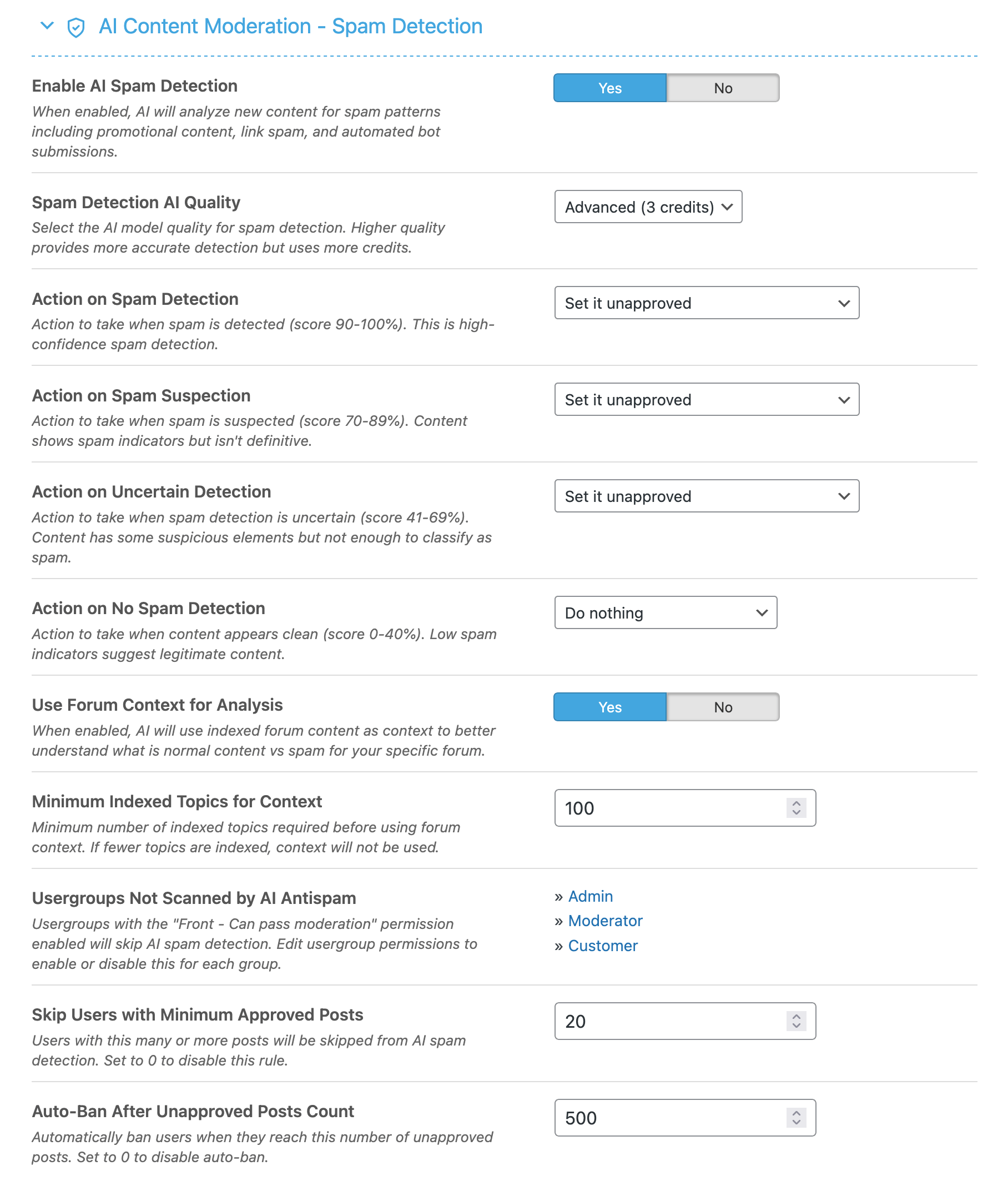 AI Spam Detection Settings