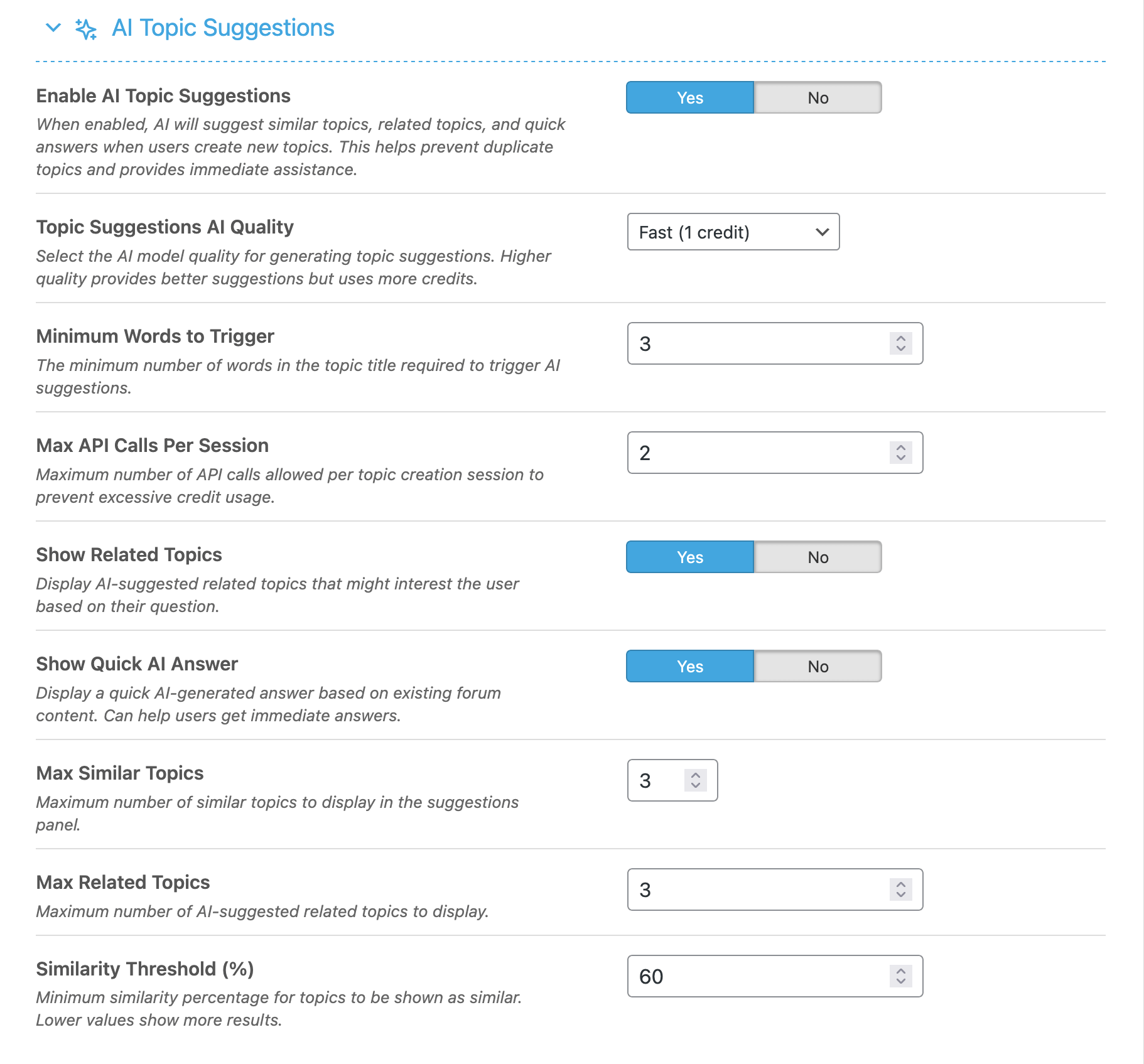 AI Topic Suggestions Settings