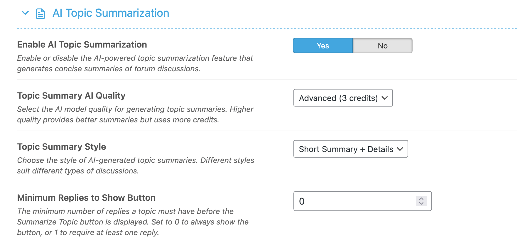 AI Topic Summarization Settings