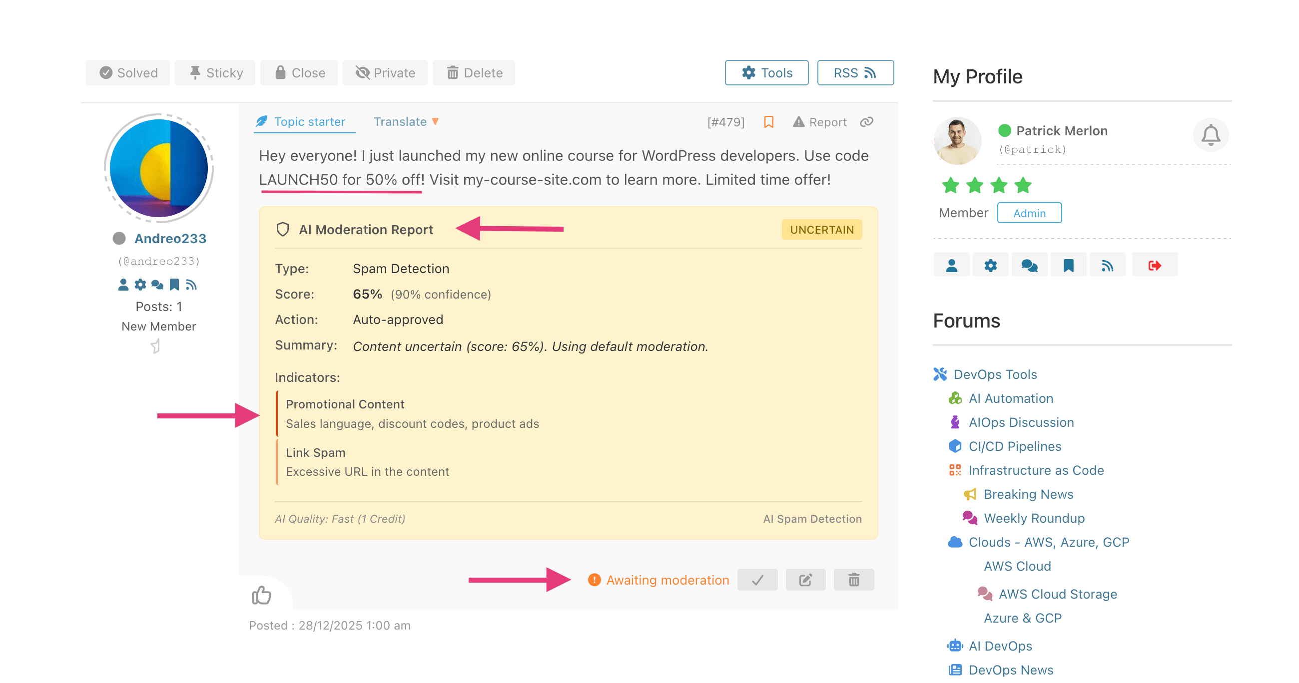 AI Spam Detection in Forum